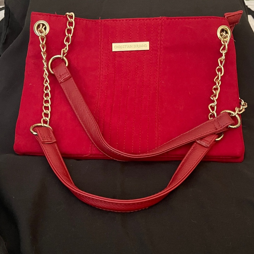 Christian Siriano Vibrant Red Shoulder Bag with Gold Chain